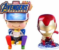 Cosbaby>The Avengers Avengers 4: Endgame - Iron Man Chrome Mask Light-Up & Movbi Cosbaby 3.75” Hot Toys Bobble-Head Figure 2-Pack **Non-Mint Packaging**