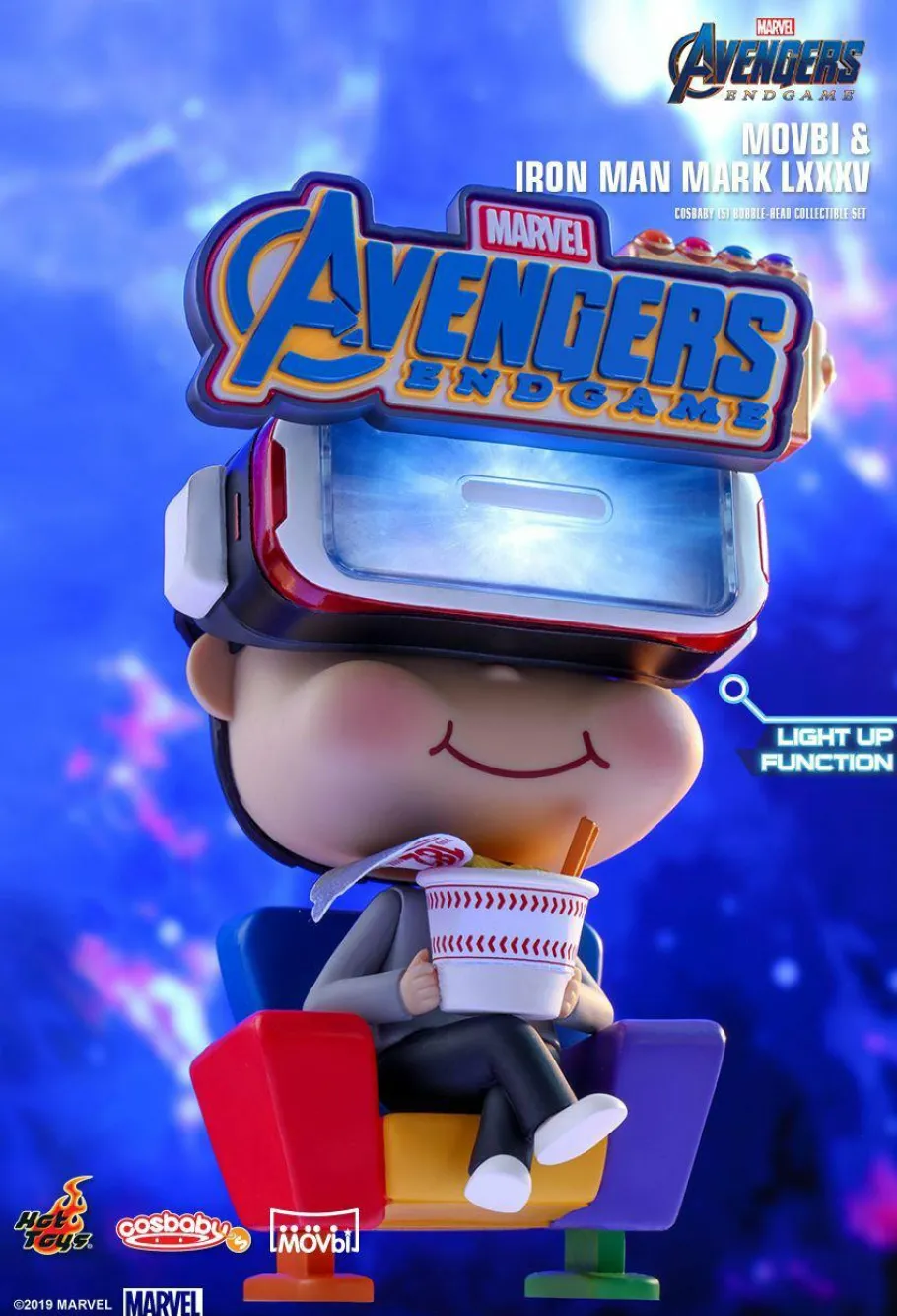 Cosbaby>The Avengers Avengers 4: Endgame - Iron Man Chrome Mask Light-Up & Movbi Cosbaby 3.75” Hot Toys Bobble-Head Figure 2-Pack **Non-Mint Packaging**