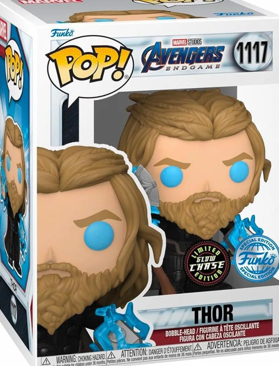 Pop! Chases, Vault, Limited Editions, Ppp Items>The Avengers Avengers 4: Endgame - Thor with Thunder Glow in the Dark Pop! Vinyl Figure in Acrylic Pop! Protector (Chase Variant)