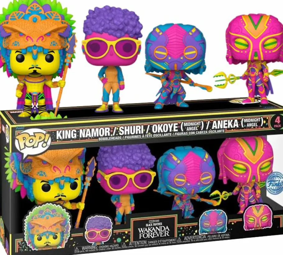 Standard Pop!>Black Panther 2: Wakanda Forever - King Namor, Shuri, Okoye & Aneka Blacklight Pop! Vinyl Figure 4-Pack