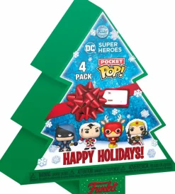 Pop! Keychains>DC Comics DC Super Heroes - Christmas Tree Holiday Box Pocket Pop! Vinyl 4-Pack
