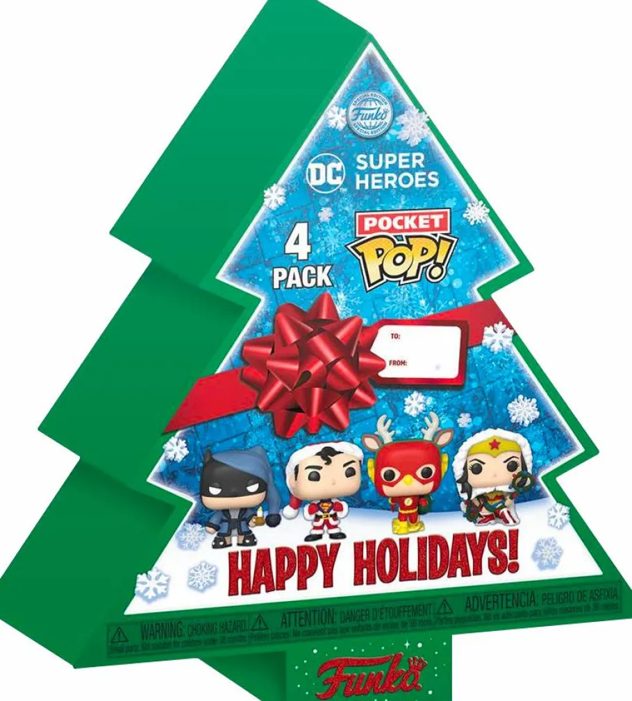 Pop! Keychains>DC Comics DC Super Heroes - Christmas Tree Holiday Box Pocket Pop! Vinyl 4-Pack