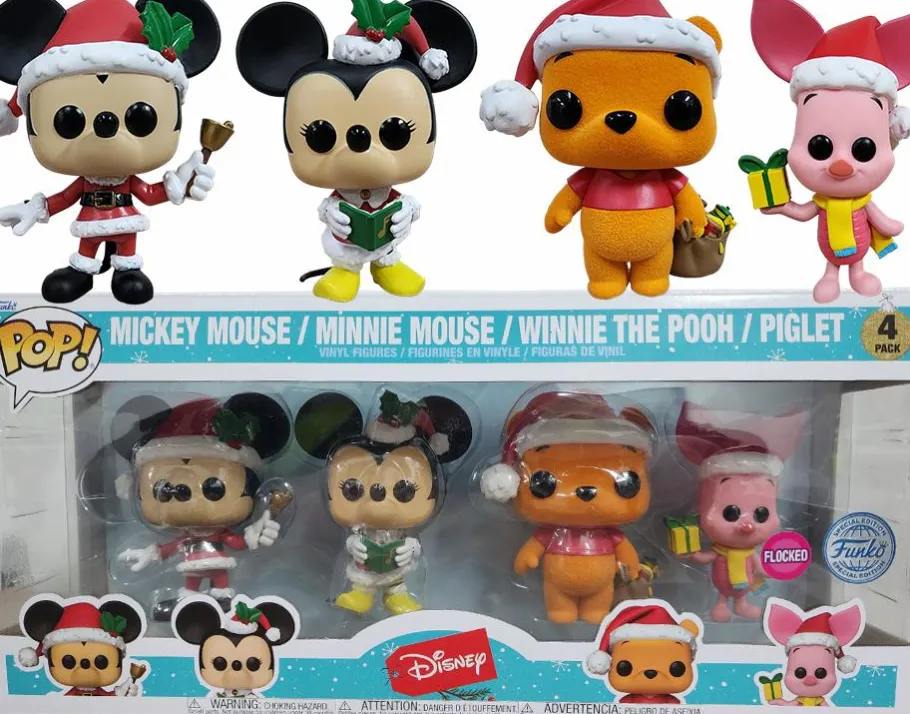 Standard Pop!>Disney : Holiday - Mickey, Minnie, Piglet, Winnie the Pooh Flocked Pop! Vinyl Figure 4-Pack