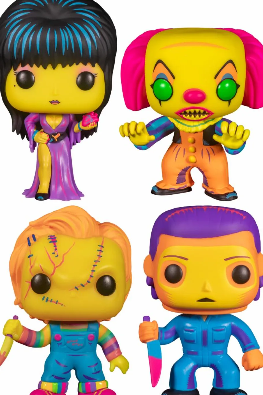 Pop! Bundles>Horror Classics - Chucky, Elvira, Pennywise & Michael Myers Blacklight Pop! Vinyl Bundle (Set of 4)