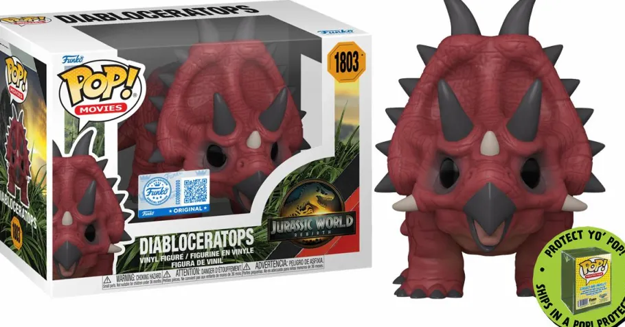 Pop! Chases, Vault, Limited Editions, Ppp Items>Jurassic World : Rebirth (2025) - Diabloceratops Pop! Vinyl Figure in Acrylic Pop! Protector (Popcultcha Exclusive)