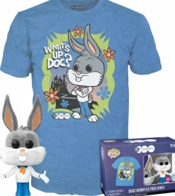 Pop! & Tee Sets>Scooby Doo Looney Tunes x Scooby-Doo - Bugs Bunny as Fred Jones Warner Bros. 100th Anniversary Flocked Pop! Vinyl Figure & T-Shirt Box Set