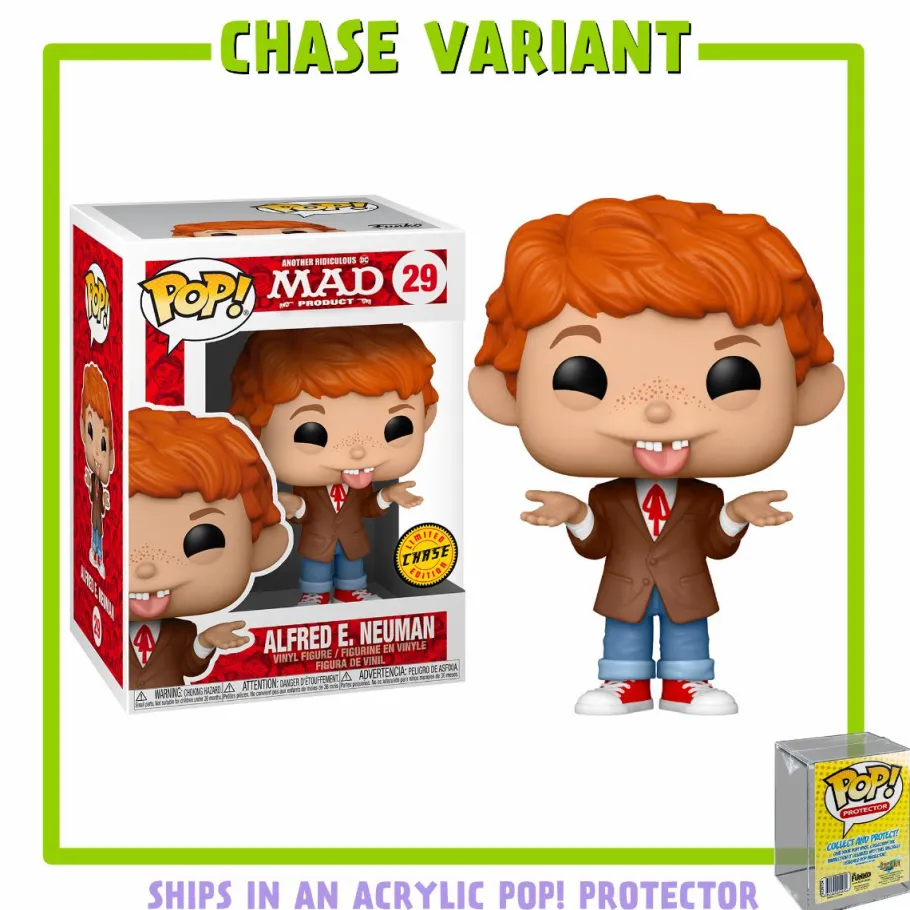 Pop! Chases, Vault, Limited Editions, Ppp Items>MAD Magazine MAD - Alfred E. Neuman Pop! Vinyl Figure in Acrylic Pop! Protector (Chase Variant)