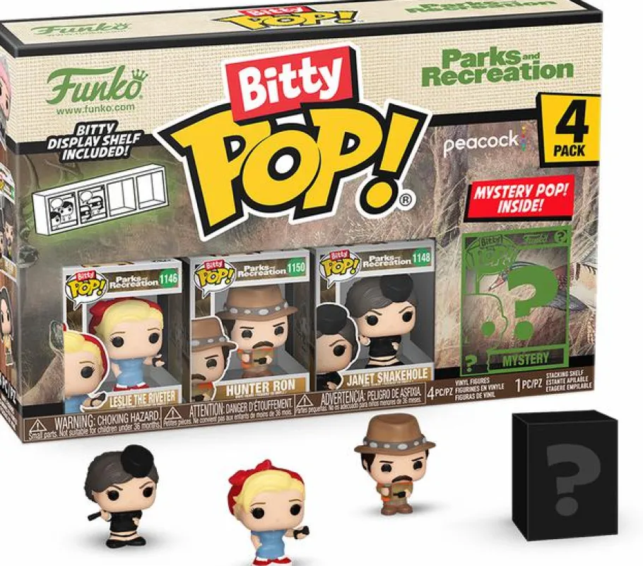 Collector & Mystery Boxes>Parks & Recreation - Leslie the Riveter, Hunter Ron, Janet Snakehole & Mystery Bitty Pop! Vinyl Figure 4-Pack