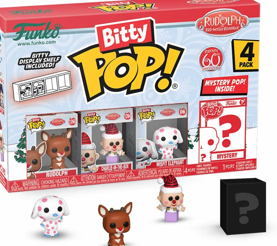 Blind Box>Rudolph the Red Nosed Reindeer Rudolph the Red-Nosed Reindeer (1964) - Charlie-in-the-Box, Rudolph, Misfit Elephant & Mystery 60th Anniversary Bitty Pop! Vinyl