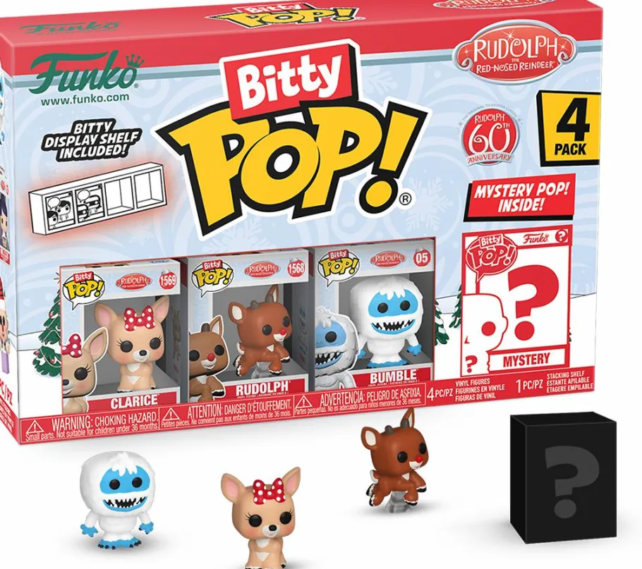 Blind Box>Rudolph the Red Nosed Reindeer Rudolph the Red-Nosed Reindeer (1964) - Bumble, Rudolph, Clarice & Mystery 60th Anniversary Bitty Pop! Vinyl Figure 4-Pack