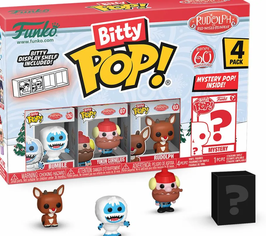Blind Box>Rudolph the Red Nosed Reindeer Rudolph the Red-Nosed Reindeer (1964) - Bumble, Rudolph, Yukon & Mystery 60th Anniversary Bitty Pop! Vinyl Figure 4-Pack