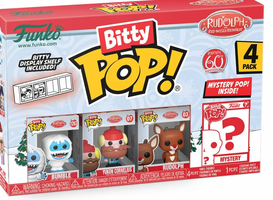 Blind Box>Rudolph the Red Nosed Reindeer Rudolph the Red-Nosed Reindeer (1964) - Bumble, Rudolph, Yukon & Mystery 60th Anniversary Bitty Pop! Vinyl Figure 4-Pack
