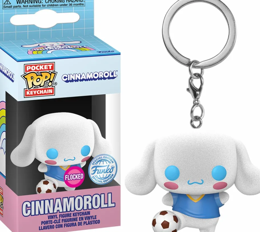 Pop! Keychains>Sanrio - Cinnamoroll with Soccer Ball Flocked Pocket Pop! Keychain