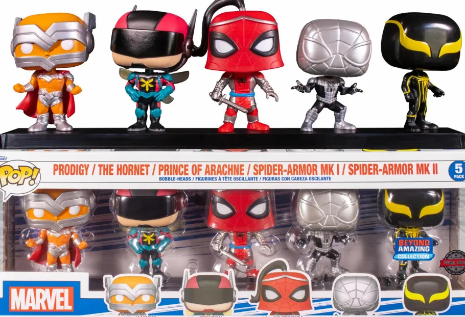 Pop! Bundles>Spider-Man - Prodigy, The Hornet, Prince of Arachne, Spider-Armor Mk I & Spider-Armor Mk II Pop! Vinyl Figure 5-Pack