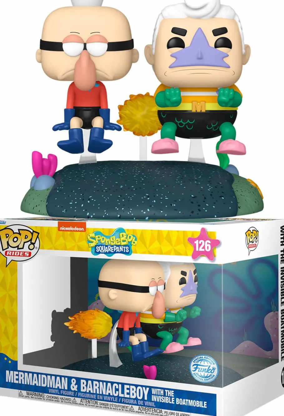 Pop! Rides & Town>SpongeBob SquarePants - Mermaid Man & Barnacle Boy with Invisible Car Pop! Rides Vinyl Figure