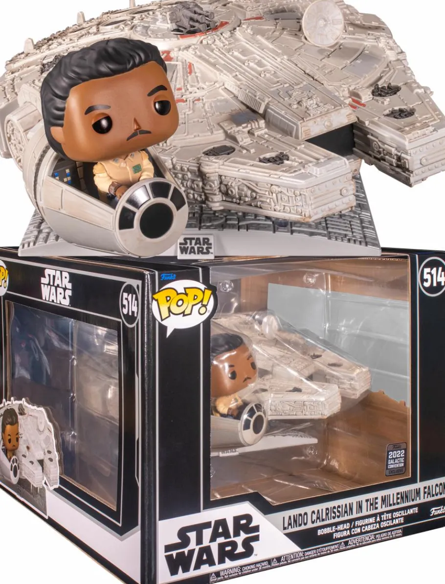 Funko Convention Exclusives>Star Wars - Lando Calrissian with Millenium Falcon Deluxe Pop! Rides Vinyl Figure (2022 Galactic Convention Exclusive)