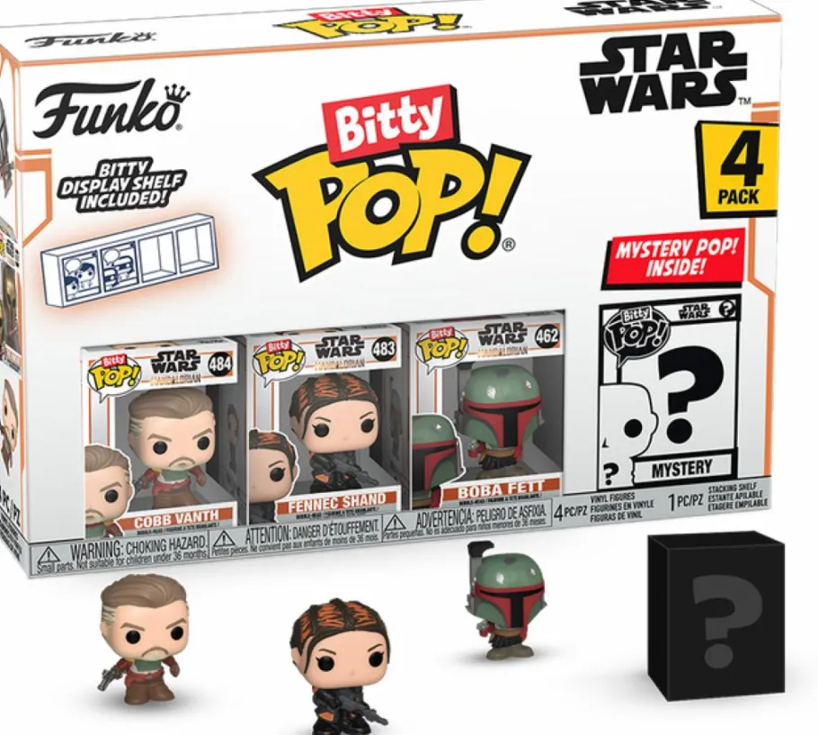 Designer Vinyl>Star Wars : The Mandalorian - Cobb Vanth, Fennec Shand, Boba Fett & Mystery Bitty Pop! Vinyl Figure 4-Pack