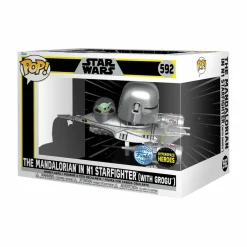 Pop! Rides & Town>Star Wars : The Mandalorian - The Mandalorian in N1 Starfighter (with Grogu) Pop! Rides Vinyl Figure