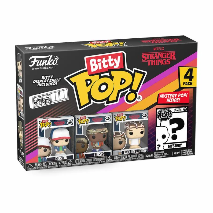 Designer Vinyl>Stranger Things - Dustin, Lucas, Eleven (with Electrodes) & Mystery Bitty Pop! Vinyl Figure 4-Pack