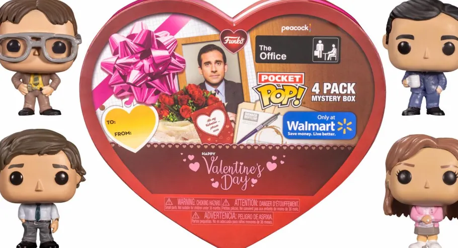 Designer Vinyl>The Office - Jim, Dwight, Pam & Michael Valentine’s Day Heart-Shaped Box Pocket Pop! Vinyl Figure 4-Pack